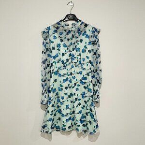 Diane Von Furstenberg Women's Blue Floral Long Sleeve Dress Size 2